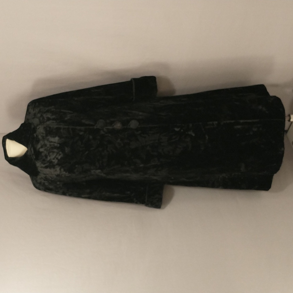 Thick Velvet Vintage Long Coat XL See Measurements Fab Almost Fur Jet Black - Picture 10 of 16